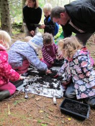 Digging in the soil to make mini-meadows
