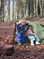 playing with chalk in a den!